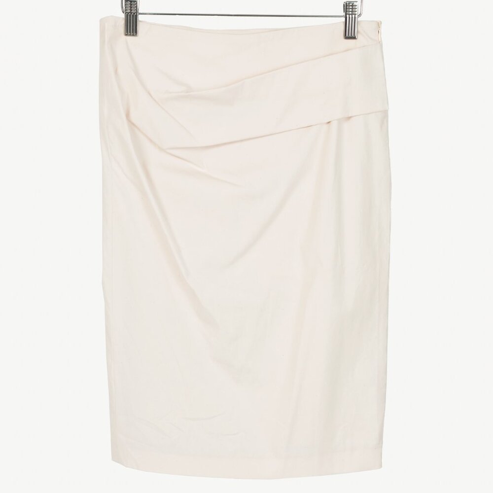 Brunello Cucinelli Ivory Pleated-Waist Cotton Pencil Skirt